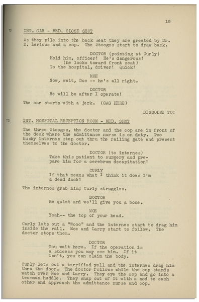 Moe Howard's Personally Owned Three Stooges' Columbia Pictures Script for Their 1940 Film, ''From Nurse to Worse'' -- Starring Curly as a Hound Dog